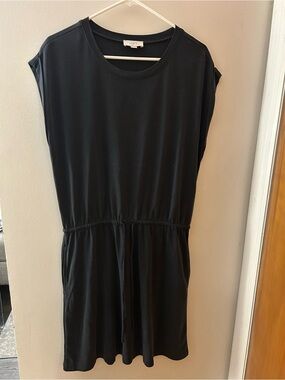 LOFT Dark Grey Drawstring Waist T-Shirt Dress